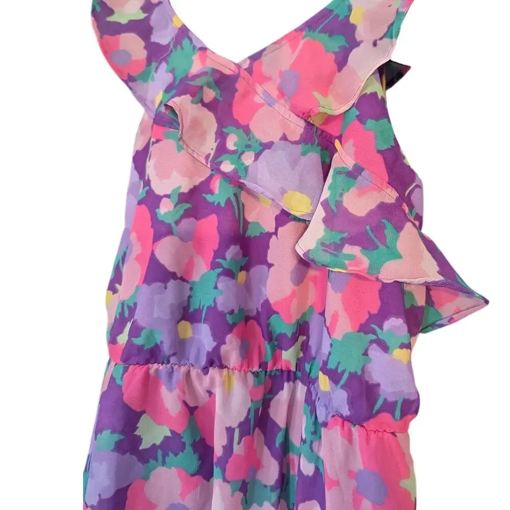 THE CHILDREN'S PLACE XXL16 Purple Pink Abstract Spring Floral Ruffle Dress